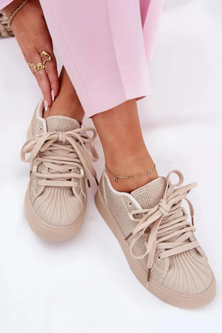 Sneakersy Damskie Ze Zdobieniem Na Platformie Beżowe Eanneth