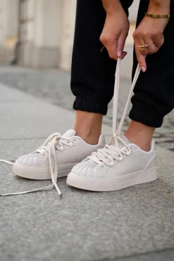Sneakersy Damskie Ze Zdobieniem Na Platformie Beżowe Eanneth