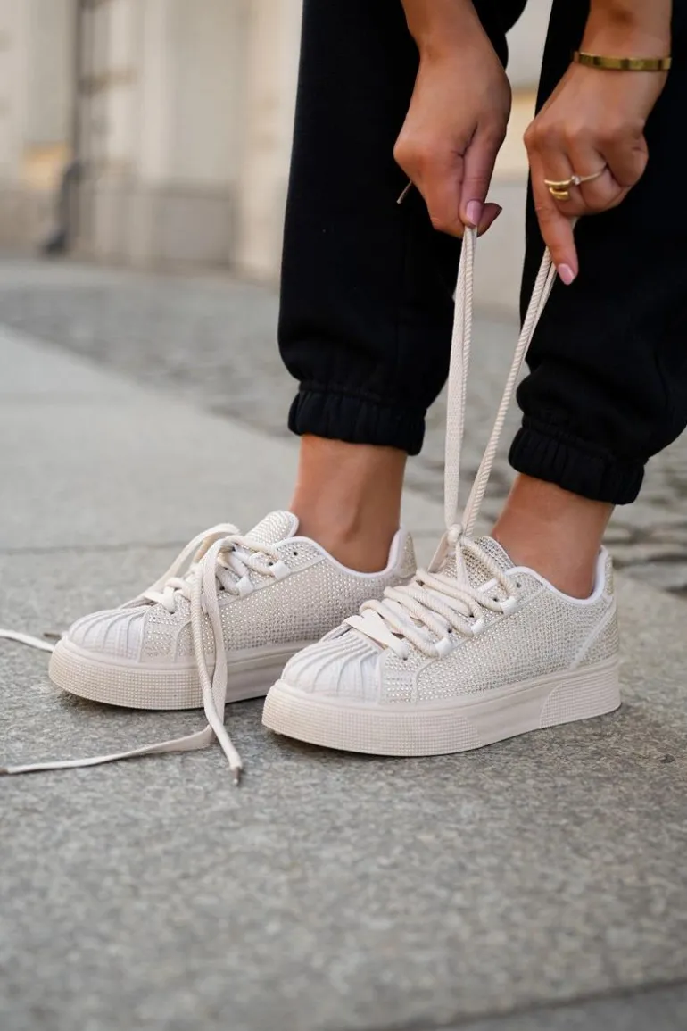 Sneakersy Damskie Ze Zdobieniem Na Platformie Beżowe Eanneth