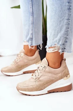 Sneakersy Na Koturnie Beżowe Temida