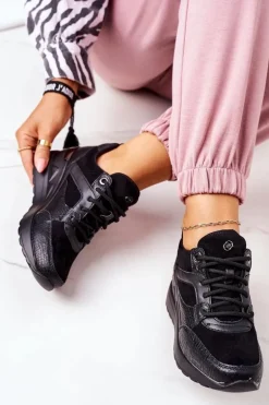 Sneakersy Na Koturnie Czarne Temida