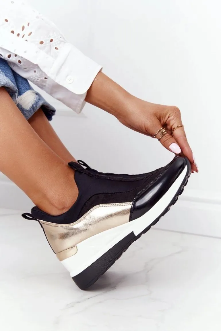 Sneakersy Na Koturnie Czarno-Złote City Beat