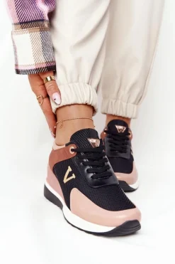 Sneakersy Na Koturnie Vinceza 10590 Czarno-Różowe
