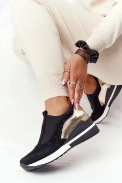 Sneakersy Na Koturnie Wsuwane Vinceza 10593 Czarno-Złote