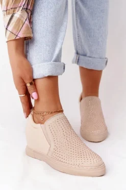 Sneakersy Na Koturnie Z Cekinami Lu Boo Beżowe