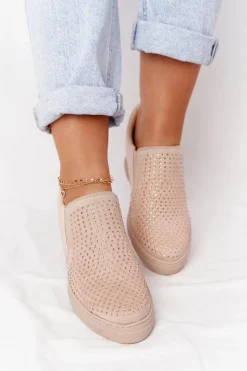 Sneakersy Na Koturnie Z Cekinami Lu Boo Beżowe
