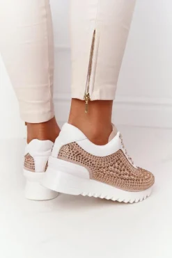 Sneakersy Na Koturnie Z Cekinami Lu Boo Beżowe