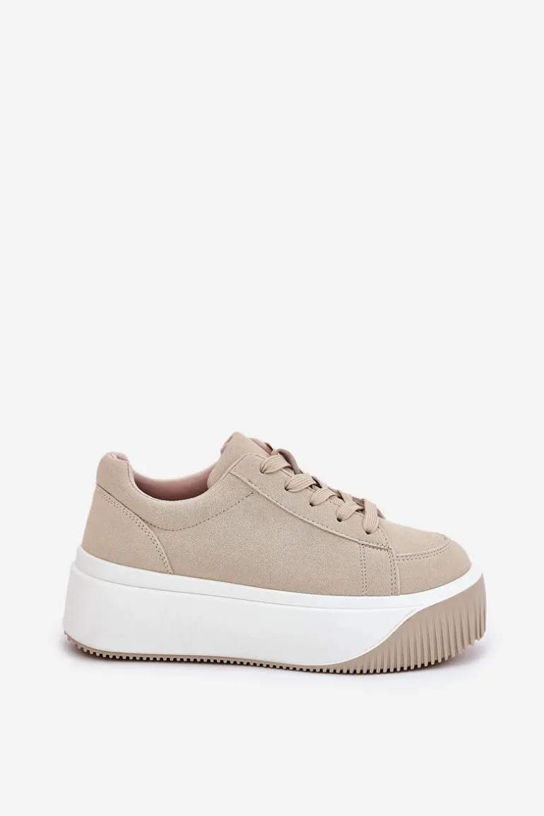 Sneakersy Na Masywnej Platformie Gładkie Beżowe Tirvanis