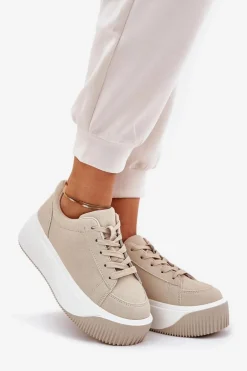 Sneakersy Na Masywnej Platformie Gładkie Beżowe Tirvanis