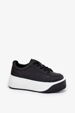 Sneakersy Na Masywnej Platformie Gładkie Czarne Tirvanis