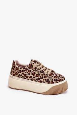 Sneakersy Na Masywnej Platformie Panterka Brązowe Tirvanis