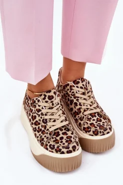 Sneakersy Na Masywnej Platformie Panterka Brązowe Tirvanis