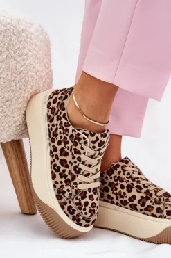 Sneakersy Na Masywnej Platformie Panterka Brązowe Tirvanis