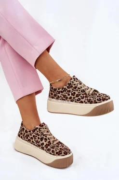 Sneakersy Na Masywnej Platformie Panterka Brązowe Tirvanis