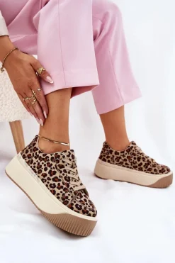 Sneakersy Na Masywnej Platformie Panterka Brązowe Tirvanis