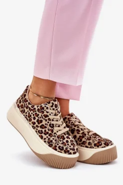 Sneakersy Na Masywnej Platformie Panterka Brązowe Tirvanis