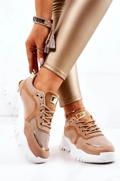 Sneakersy Na Platformie Brązowe Sallie