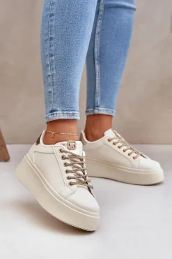 Sneakersy Na Platformie Z Ozdobnymi Sznurówkami Beżowe Fonetha