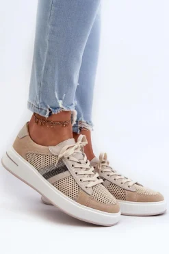 Sneakersy Skórzane Damskie D&A LR110 Beżowe