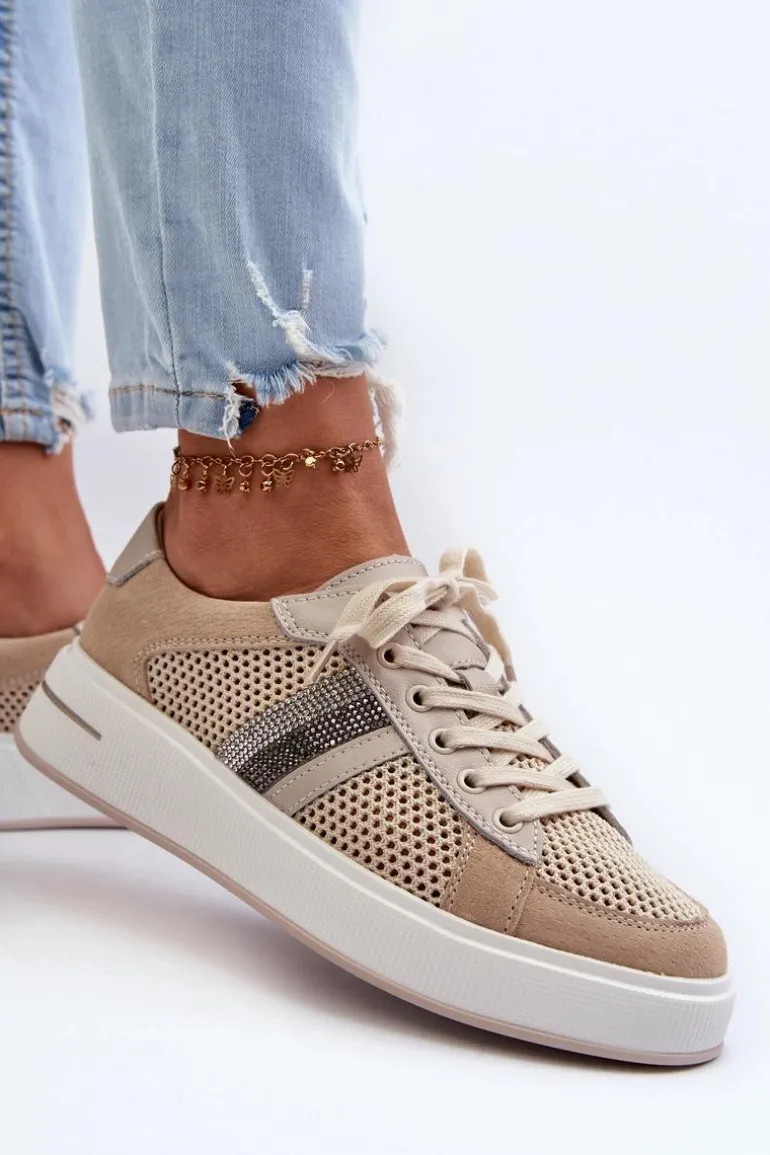 Sneakersy Skórzane Damskie D&A LR110 Beżowe