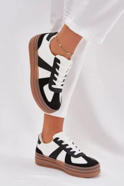 Sneakesy Damskie Na Platformie Biało-Czarne Sivirae