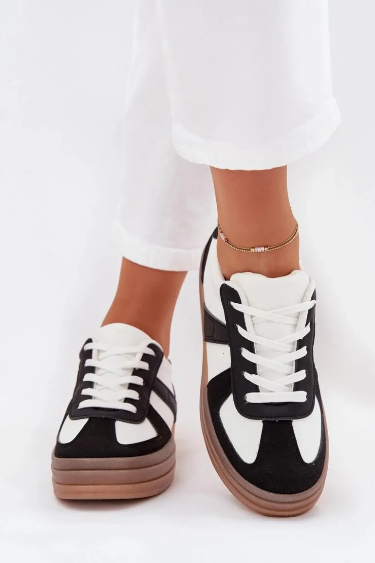 Sneakesy Damskie Na Platformie Biało-Czarne Sivirae