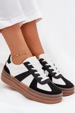 Sneakesy Damskie Na Platformie Biało-Czarne Sivirae