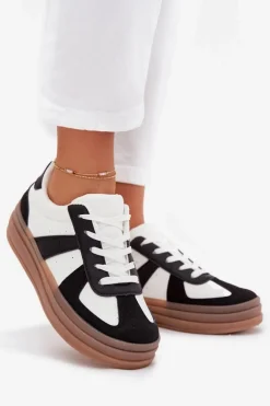 Sneakesy Damskie Na Platformie Biało-Czarne Sivirae