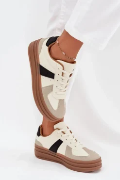 Sneakesy Damskie Na Platformie Beżowe Sivirae