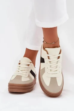 Sneakesy Damskie Na Platformie Beżowe Sivirae