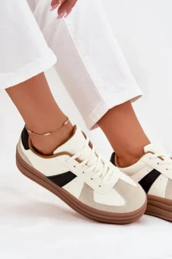 Sneakesy Damskie Na Platformie Beżowe Sivirae