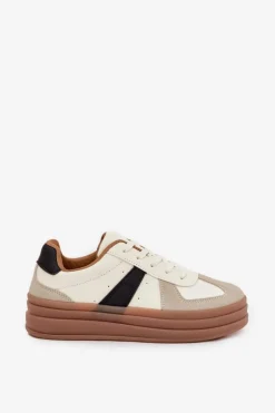 Sneakesy Damskie Na Platformie Beżowe Sivirae