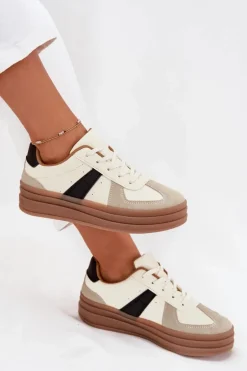 Sneakesy Damskie Na Platformie Beżowe Sivirae