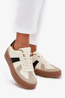 Sneakesy Damskie Na Platformie Beżowe Sivirae