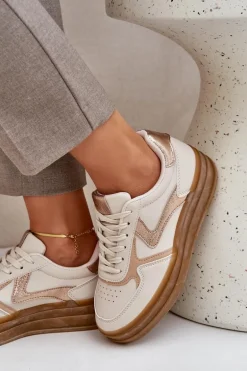 Sneakesy Damskie Na Platformie Beżowe Annines