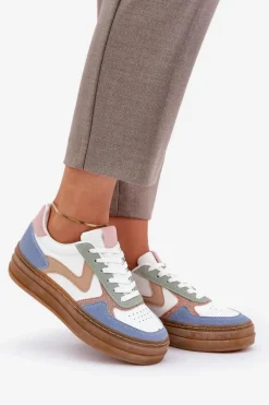 Sneakesy Damskie Z Brokatem Na Platformie Niebieskie Annines