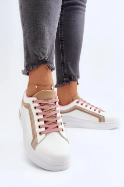 Sneakesy Damskie Z Brokatem Beżowe Elnami