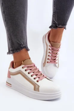 Sneakesy Damskie Z Brokatem Beżowe Elnami