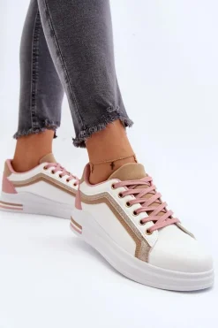 Sneakesy Damskie Z Brokatem Beżowe Elnami