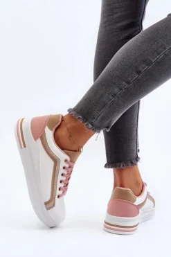 Sneakesy Damskie Z Brokatem Beżowe Elnami