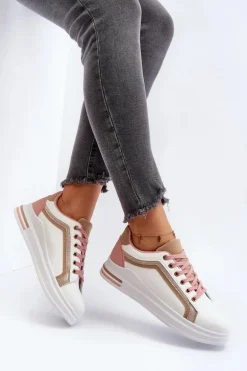 Sneakesy Damskie Z Brokatem Beżowe Elnami