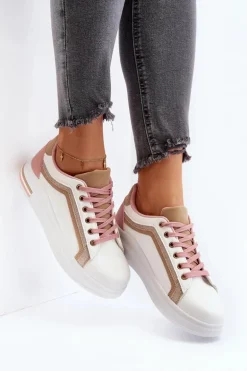 Sneakesy Damskie Z Brokatem Beżowe Elnami