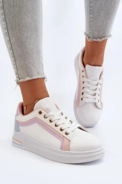 Sneakesy Damskie Z Brokatem Różowe Elnami