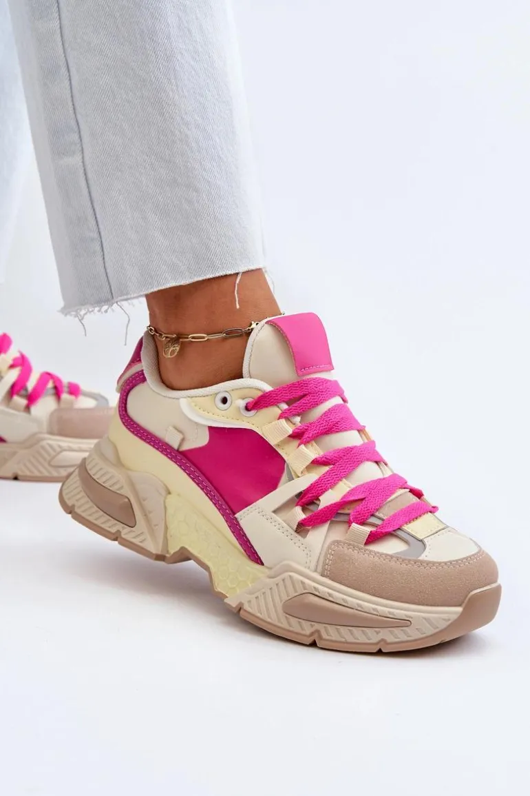 Snekersy Damskie Na Grubej Podeszwie Fuksja Peonema