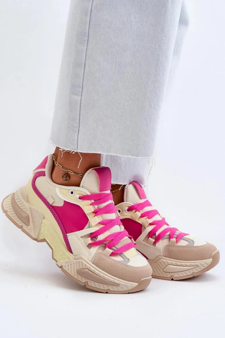 Snekersy Damskie Na Grubej Podeszwie Fuksja Peonema