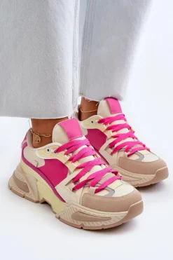 Snekersy Damskie Na Grubej Podeszwie Fuksja Peonema