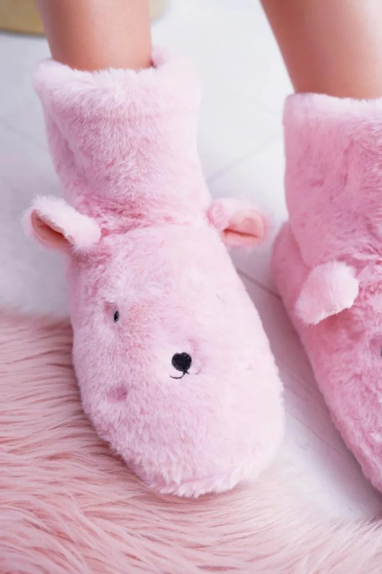 SOXO Ciepłe Domowe Różowe Botki Papcie Króliczki 97308