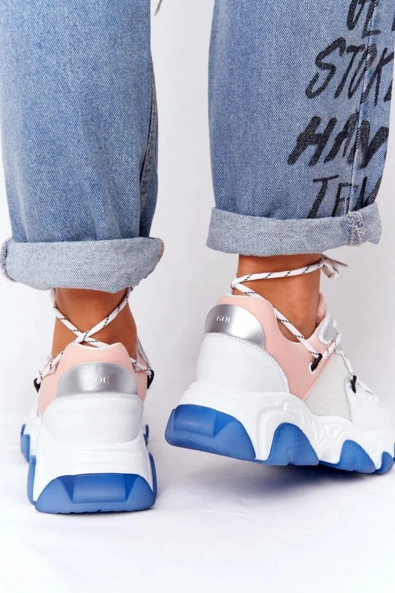 Sportowe Buty Na Dużej Podeszwie GOE HH2N4034 Biało-Różowe