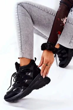 Sportowe Buty Na Koturnie Czarne Hesane