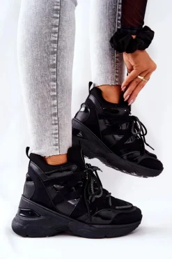 Sportowe Buty Na Koturnie Czarne Hesane
